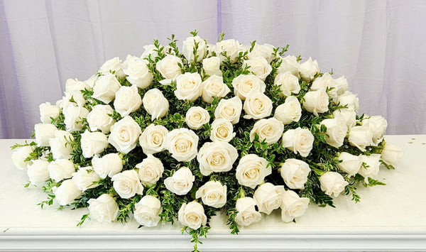 All white rose casket spray
